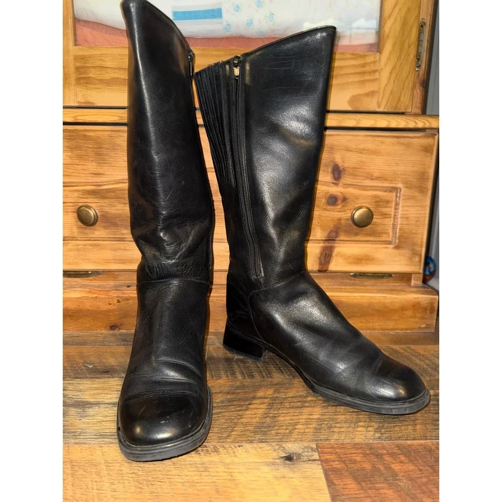 Santana Canada Black Leather Waterproof Tall Boots Size 8 Equestrian Minimalist